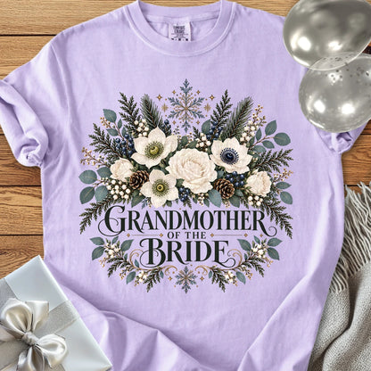 Grandmother of the Bride - Premium Winter Bouquet Wedding T-Shirt - Orchid