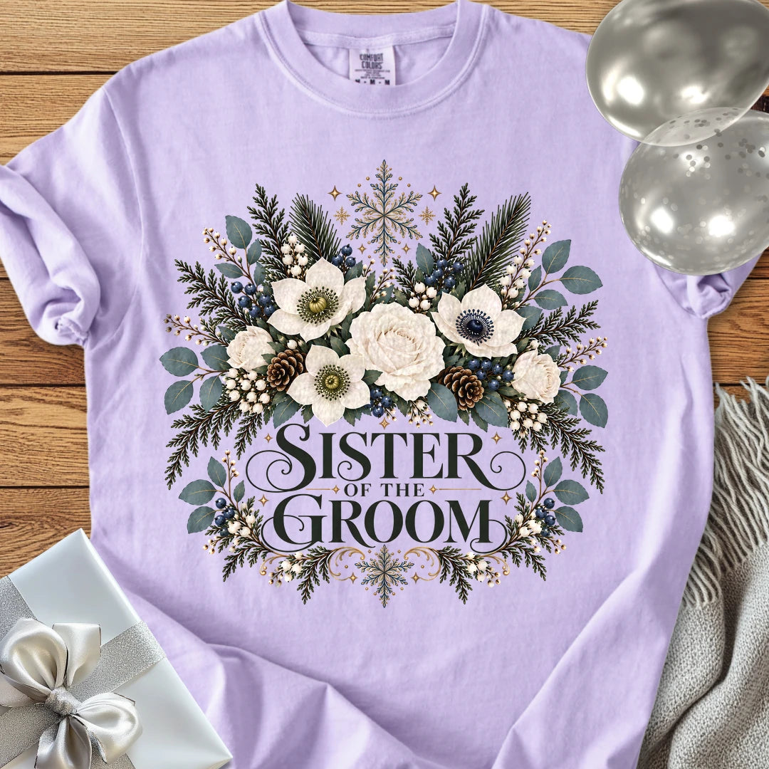Sister of the Groom - Premium Winter Bouquet Wedding T-Shirt - Orchid