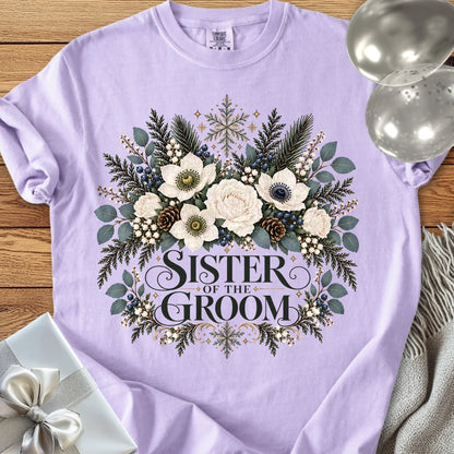 Sister of the Groom - Premium Winter Bouquet Wedding T-Shirt - Orchid
