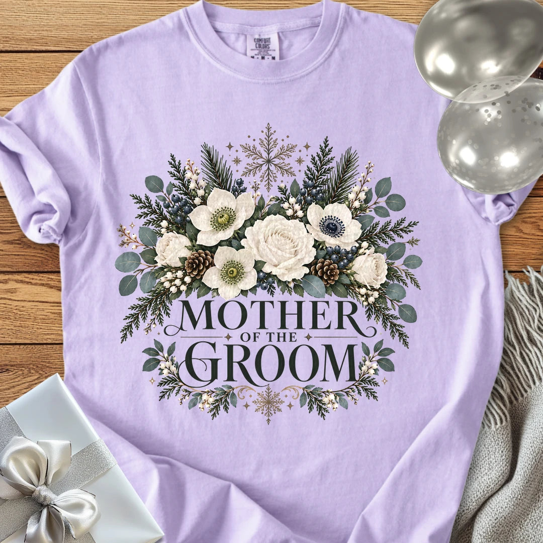 Mother of the Groom - Premium Winter Bouquet Wedding T-Shirt - Orchid