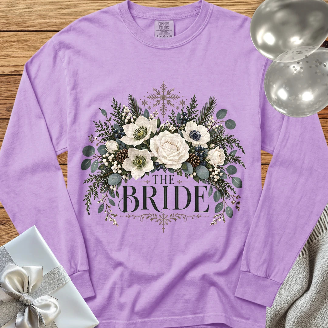 Bride - Premium Winter Bouquet Wedding Long Sleeve T-Shirt - Orchid