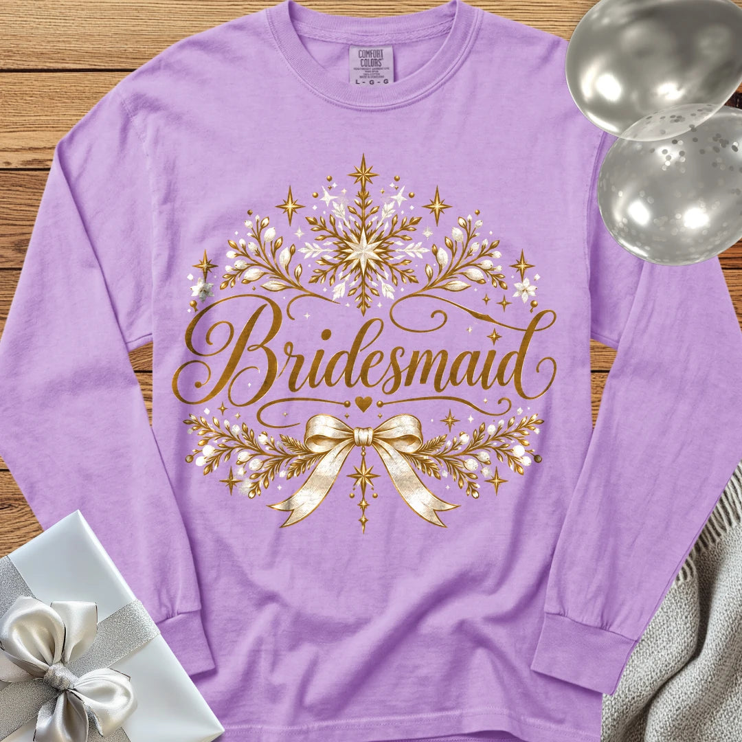 Bridesmaid - Premium Winter Sparkle Wedding Long Sleeve T-Shirt - Orchid