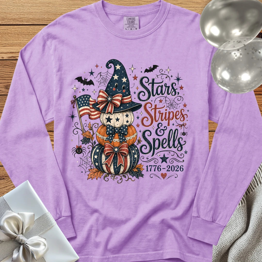 Stars, Stripes & Spells - Premium Halloween America 250 Long Sleeve T-Shirt - Orchid