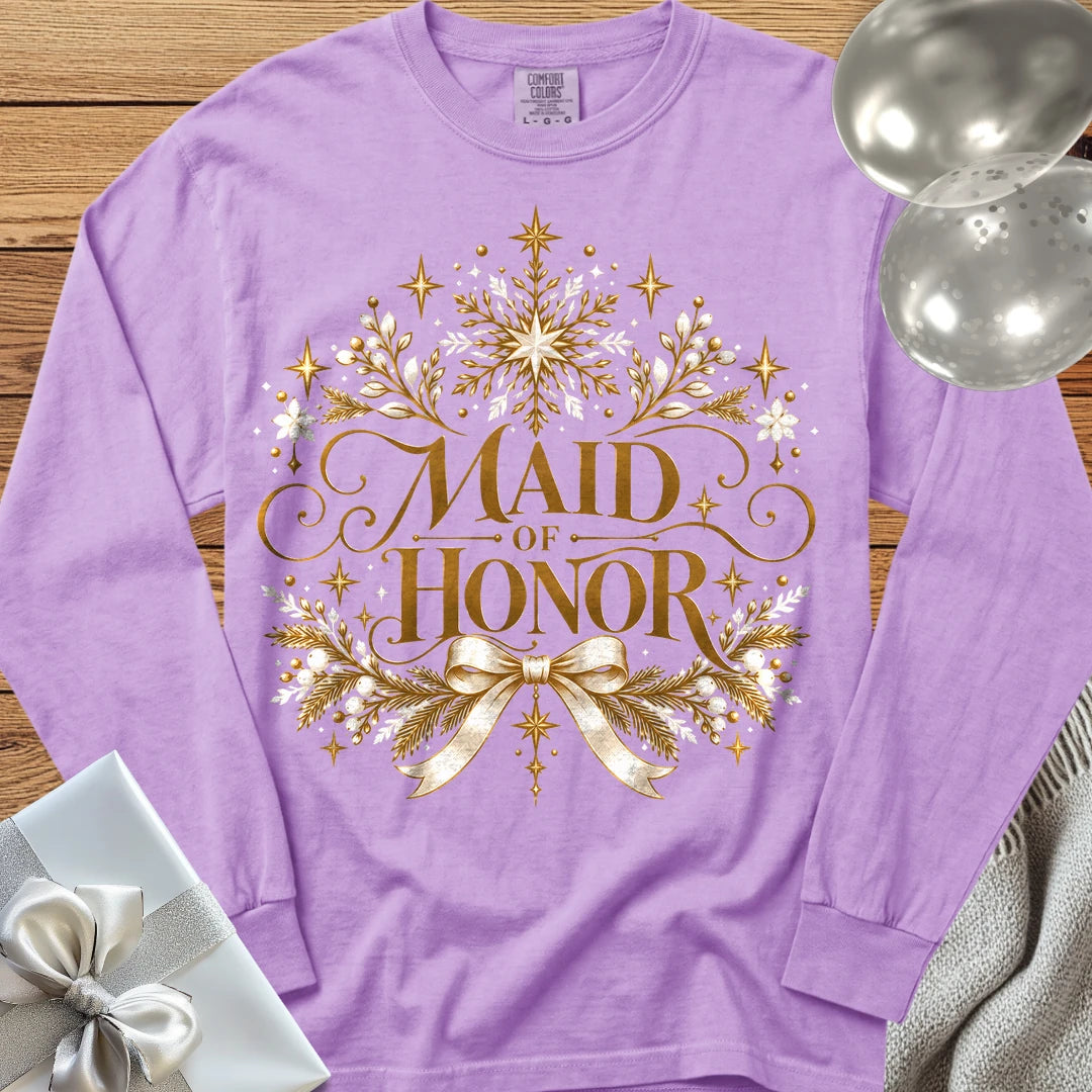 Maid of Honor - Premium Winter Sparkle Wedding Long Sleeve T-Shirt - Orchid