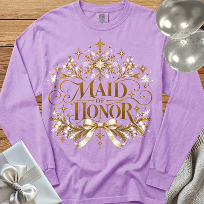 Maid of Honor - Premium Winter Sparkle Wedding Long Sleeve T-Shirt - Orchid