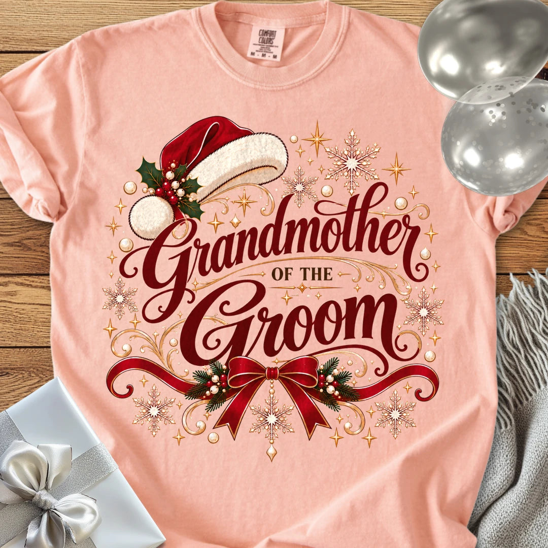 Grandmother of the Groom - Premium Christmas Wedding T-Shirt - Peachy
