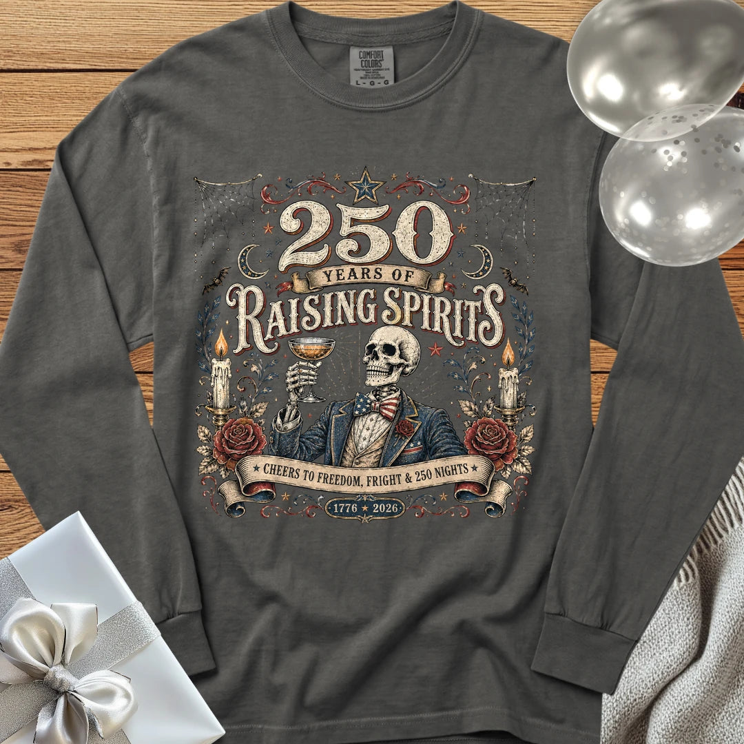 250 Years of Raising Spirits - Premium America 250 Halloween Long Sleeve T-Shirt - Pepper