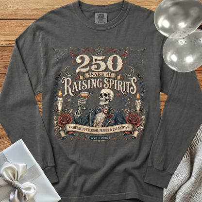 250 Years of Raising Spirits - Premium America 250 Halloween Long Sleeve T-Shirt - Pepper