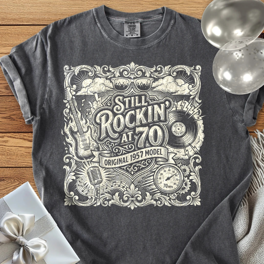 Still Rockin' at 70, Original 1957 Model - Premium 70th Birthday T-Shirt - Pepper
