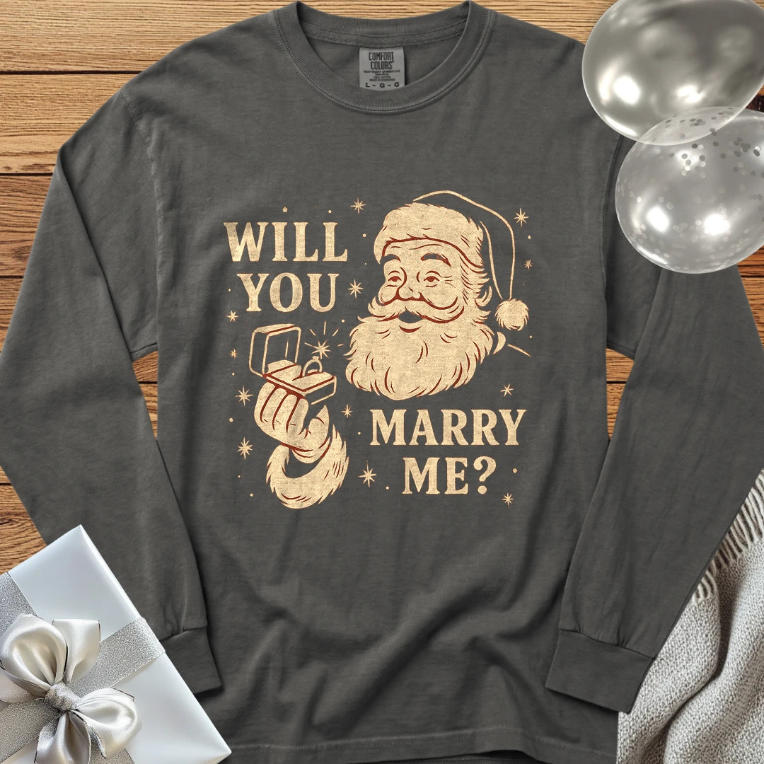 Will You Marry Me? (Santa) - Premium Christmas Proposal Long Sleeve T-Shirt - Pepper
