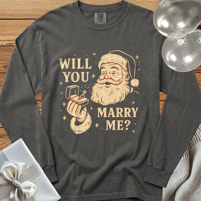 Will You Marry Me? (Santa) - Premium Christmas Proposal Long Sleeve T-Shirt - Pepper