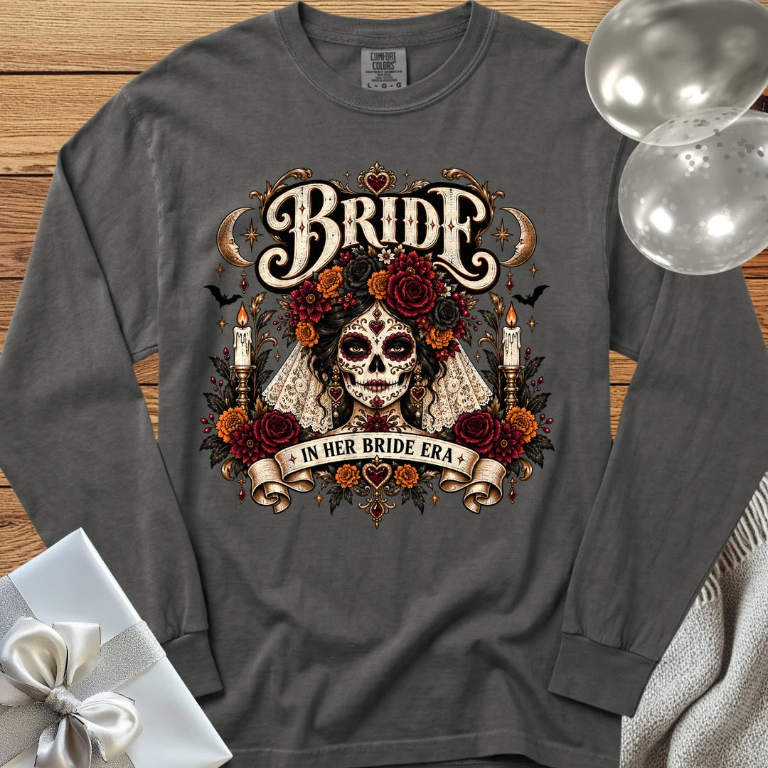 Bride, In Her Bride Era - Premium Halloween Wedding Long Sleeve T-Shirt - Pepper