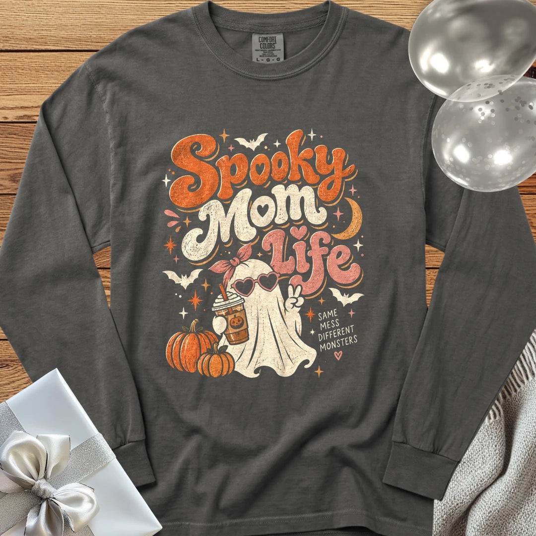 Spooky Mom Life - Premium Halloween Parenting Long Sleeve T-Shirt - Pepper