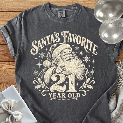 Santa’s Favorite 21-Year-Old - Premium Christmas 21st Birthday T-Shirt - Pepper