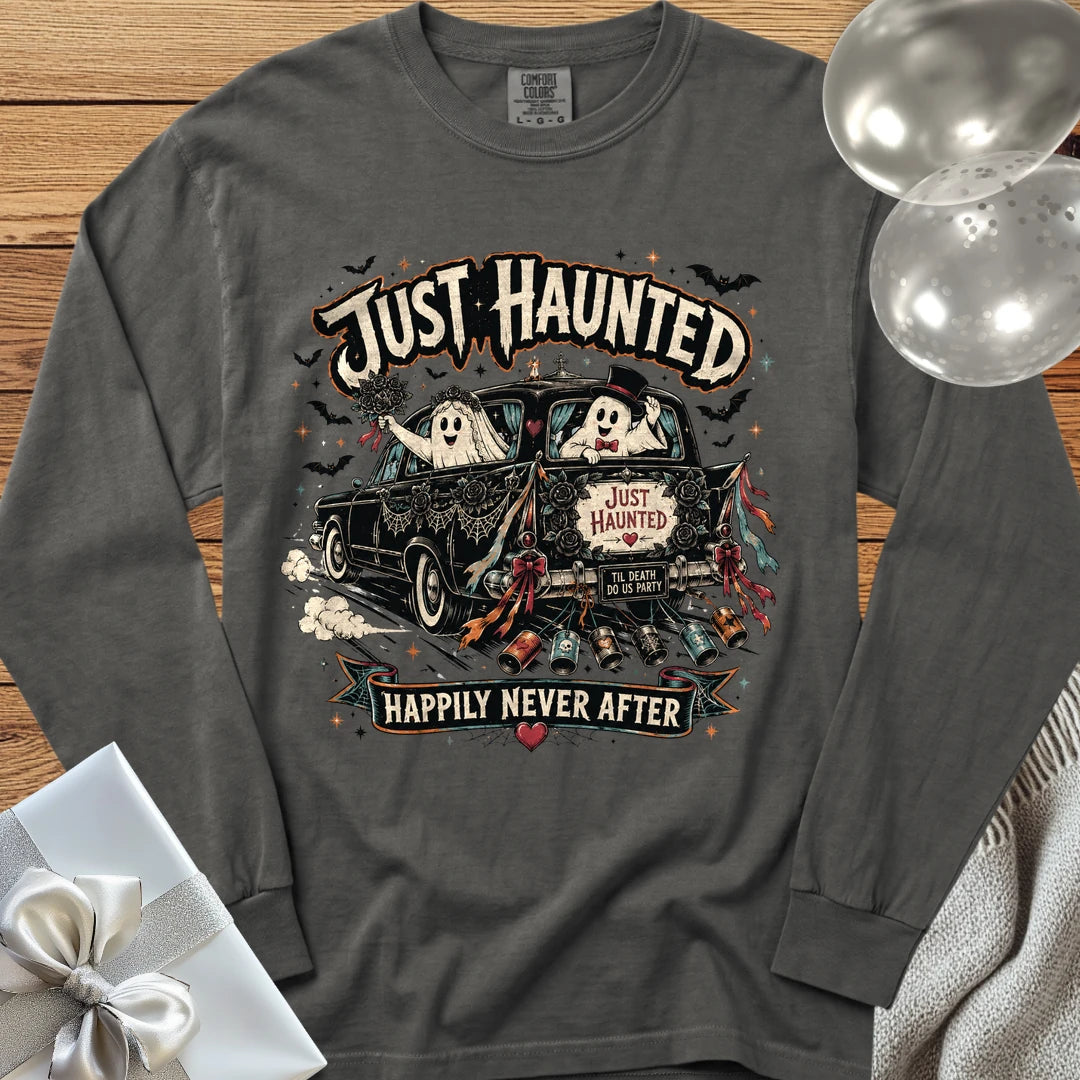 Just Haunted - Happily Never After - Premium Halloween Wedding Long Sleeve T-Shirt - Pepper