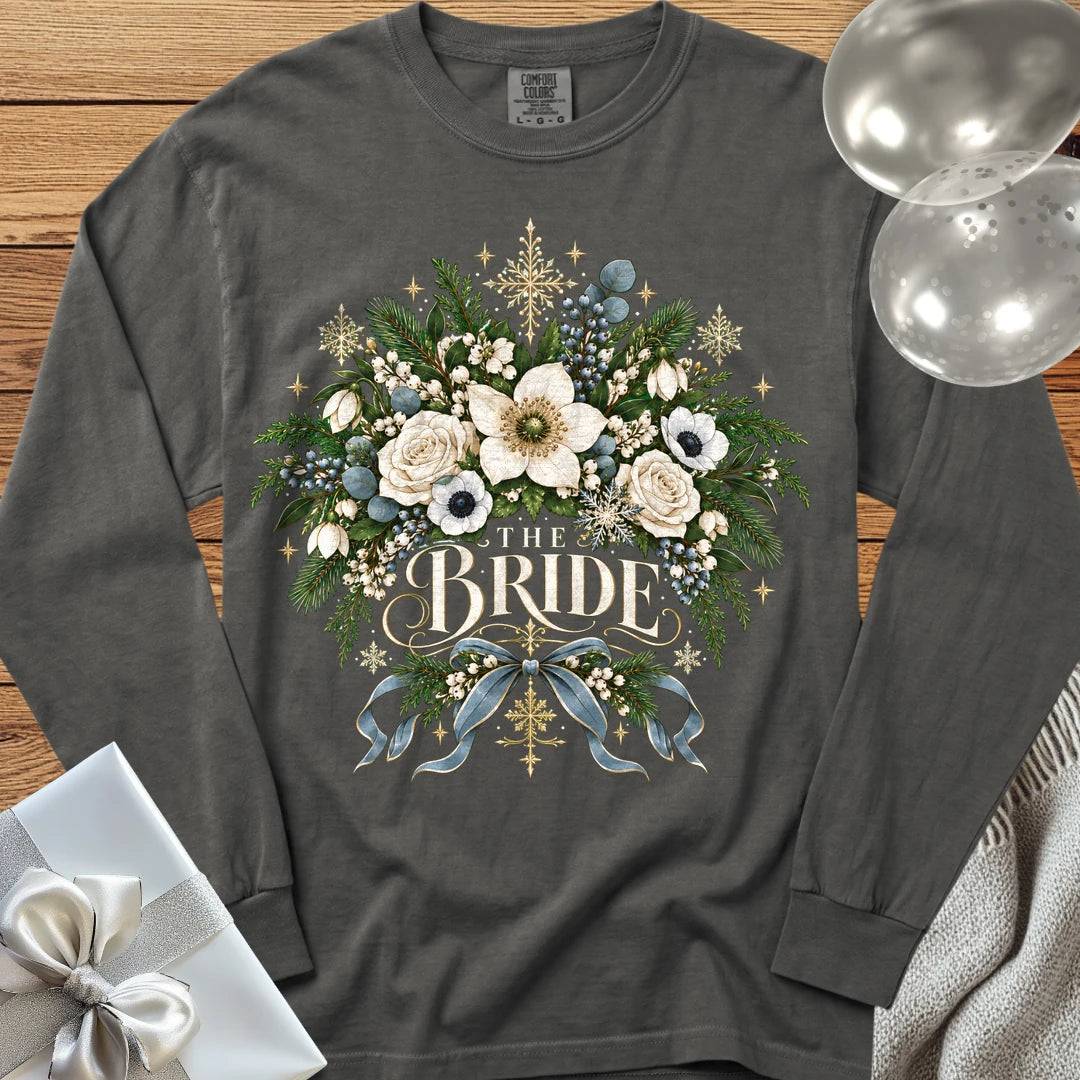The Bride - Premium Winter Botanical Wedding Long Sleeve T-Shirt - Pepper