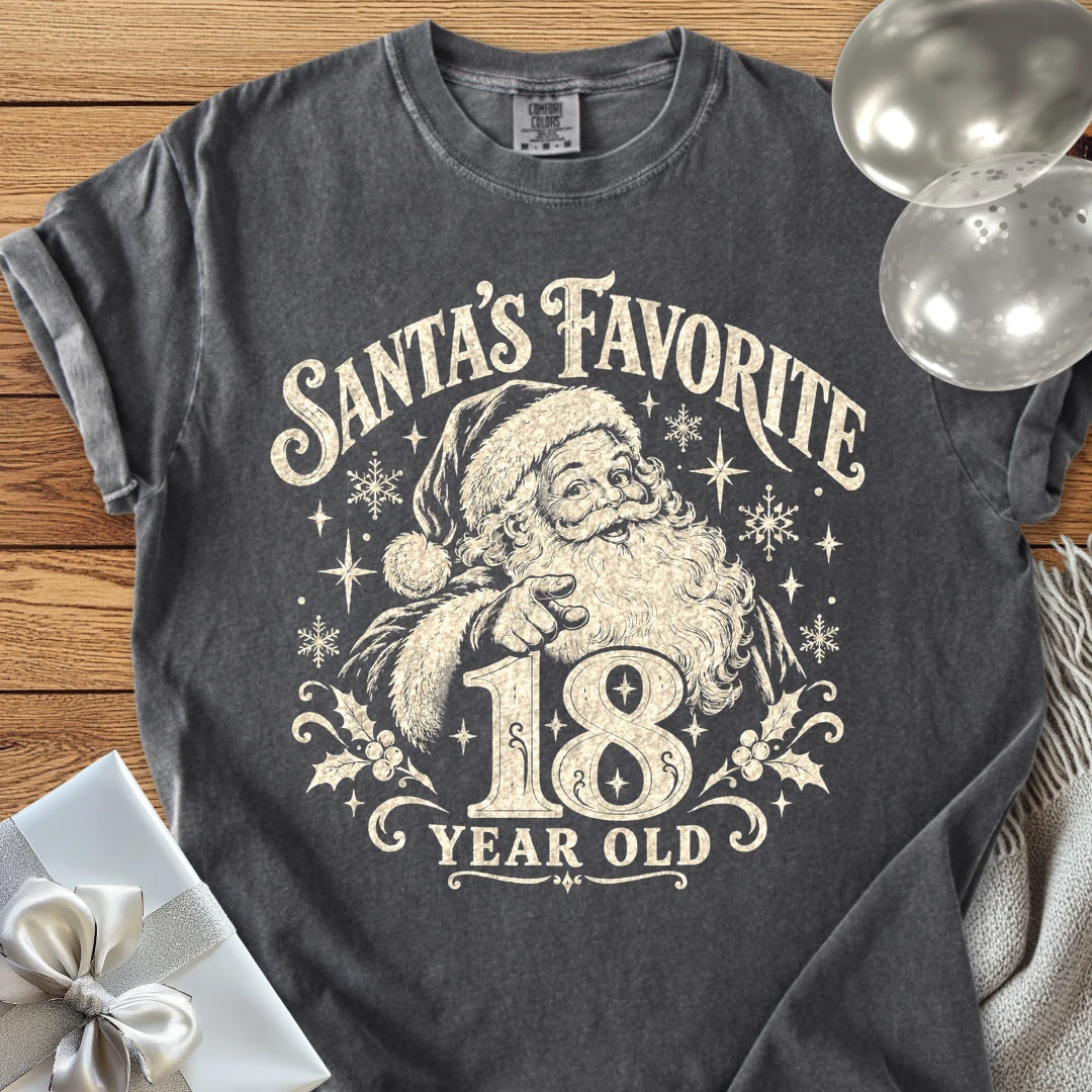 Santa’s Favorite 18-Year-Old - Premium Christmas 18th Birthday T-Shirt - Pepper