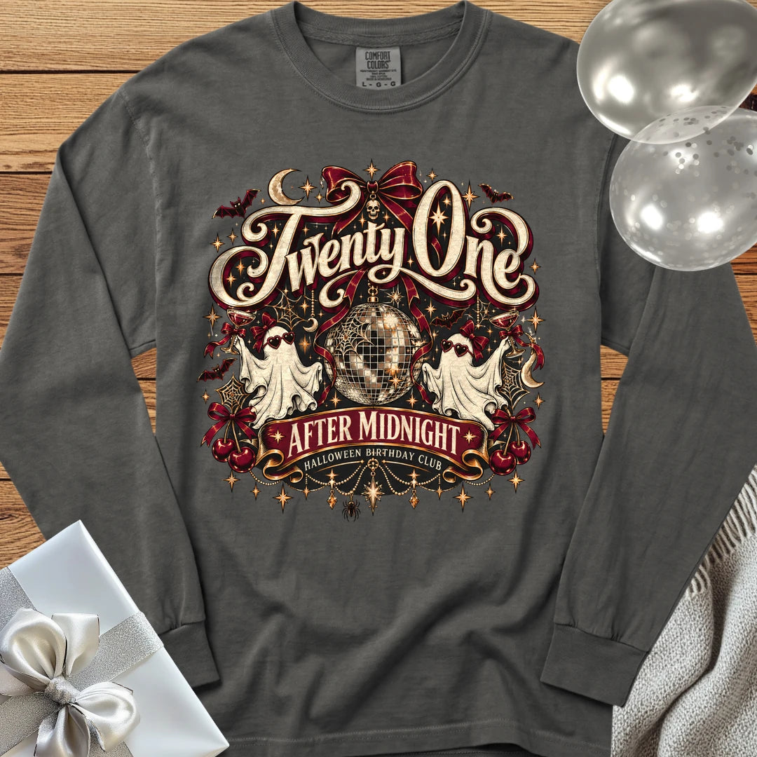 Twenty One After Midnight, Halloween Birthday Club - Premium Halloween 21st Birthday Long Sleeve T-Shirt - Pepper