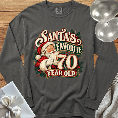 Santa’s Favorite 70 Year Old - Premium Christmas 70th Birthday Long Sleeve T-Shirt - Pepper