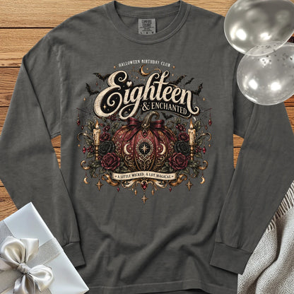 Eighteen & Enchanted - Premium Halloween 18th Birthday Long Sleeve T-Shirt - Pepper