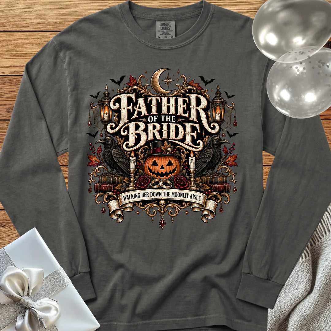 Father of the Bride, Walking Her Down the Moonlit Aisle - Premium Halloween Long Sleeve T-Shirt - Pepper