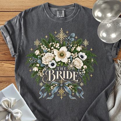 The Bride - Premium Winter Botanical Wedding T-Shirt - Pepper