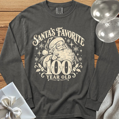 Santa’s Favorite 100-Year-Old - Premium Christmas 100th Birthday Long Sleeve T-Shirt - Pepper