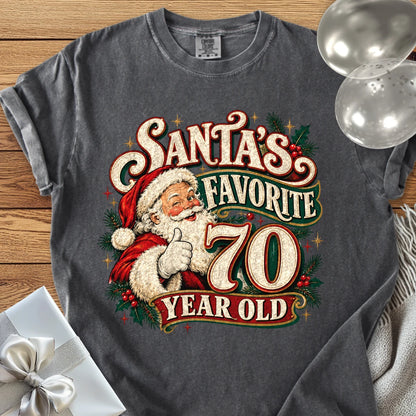 Santa’s Favorite 70 Year Old - Premium Christmas 70th Birthday T-Shirt - Pepper