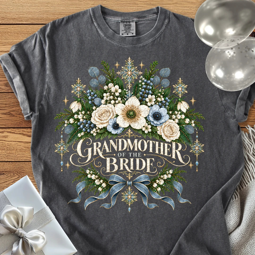 Grandmother of the Bride - Premium Winter Botanical Wedding T-Shirt - Pepper