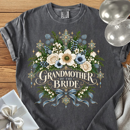 Grandmother of the Bride - Premium Winter Botanical Wedding T-Shirt - Pepper