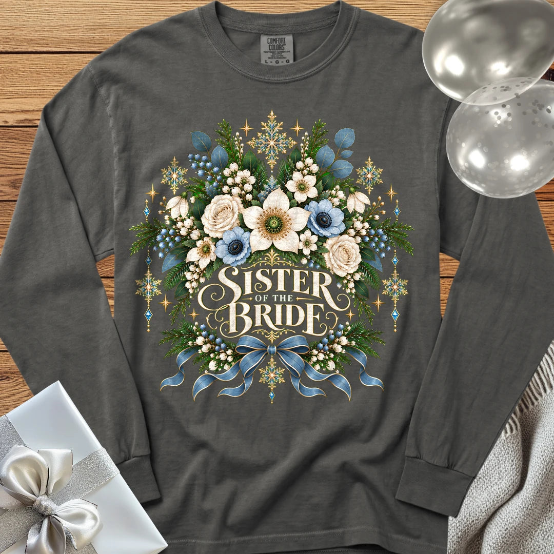Sister of the Bride - Premium Winter Botanical Wedding Long Sleeve T-Shirt - Pepper