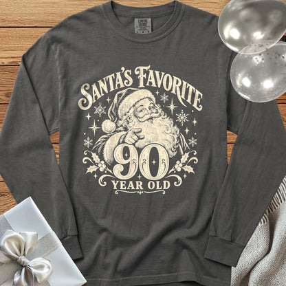 Santa’s Favorite 90-Year-Old - Premium Christmas 90th Birthday Long Sleeve T-Shirt - Pepper
