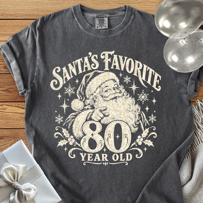 Santa’s Favorite 80-Year-Old - Premium Christmas 80th Birthday T-Shirt - Pepper