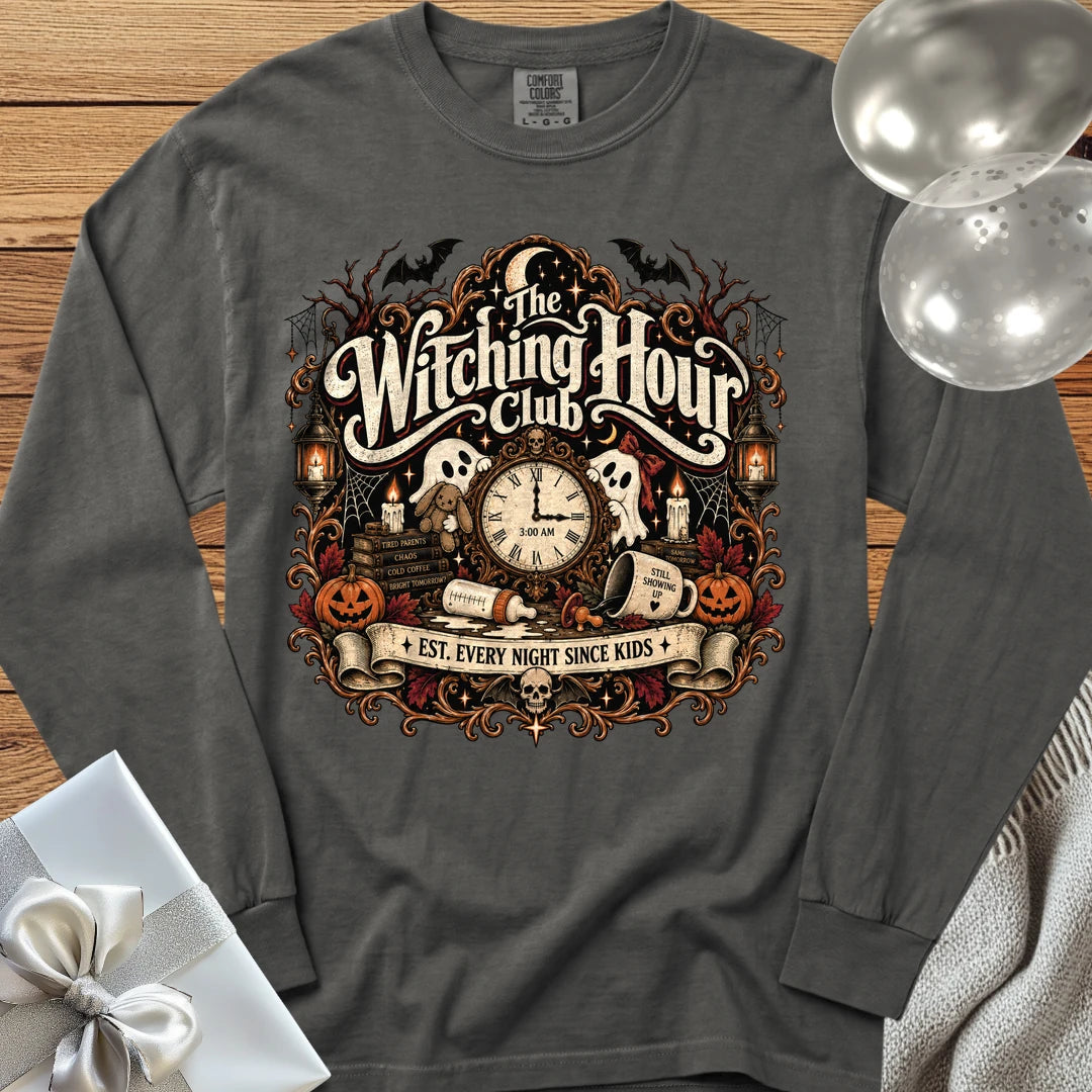 Witching Hour Club, Est. Every Night Since Kids - Premium Halloween Parenting Long Sleeve T-Shirt - Pepper