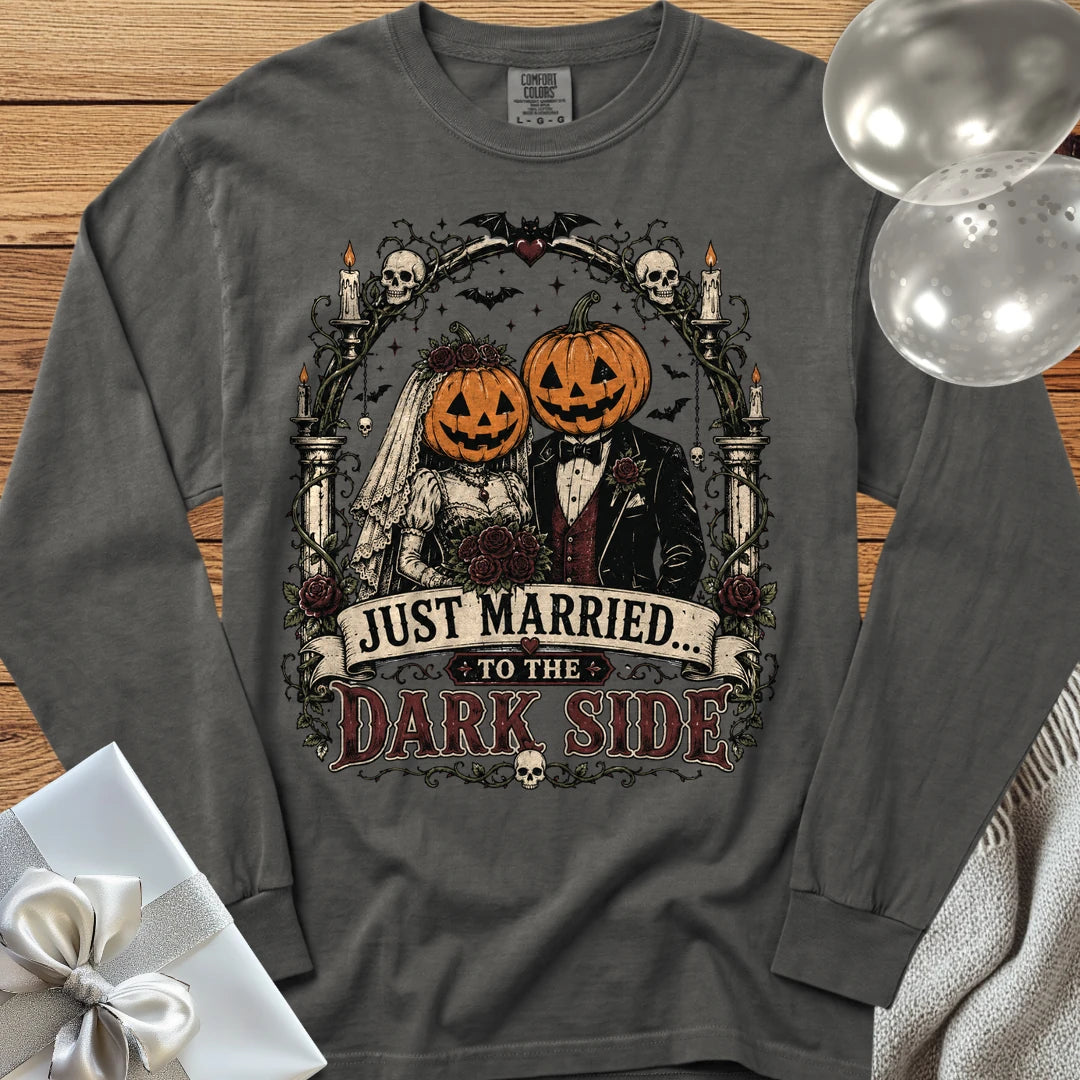Just Married to the Dark Side - Premium Halloween Wedding Long Sleeve T-Shirt - Pepper