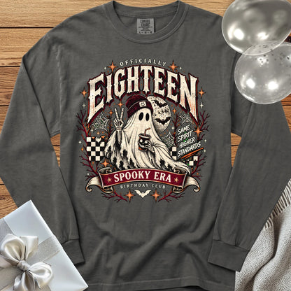 Officially Eighteen, Spooky Era - Premium Halloween 18th Birthday Long Sleeve T-Shirt - Pepper