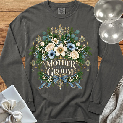 Mother of the Groom - Premium Winter Botanical Wedding Long Sleeve T-Shirt - Pepper