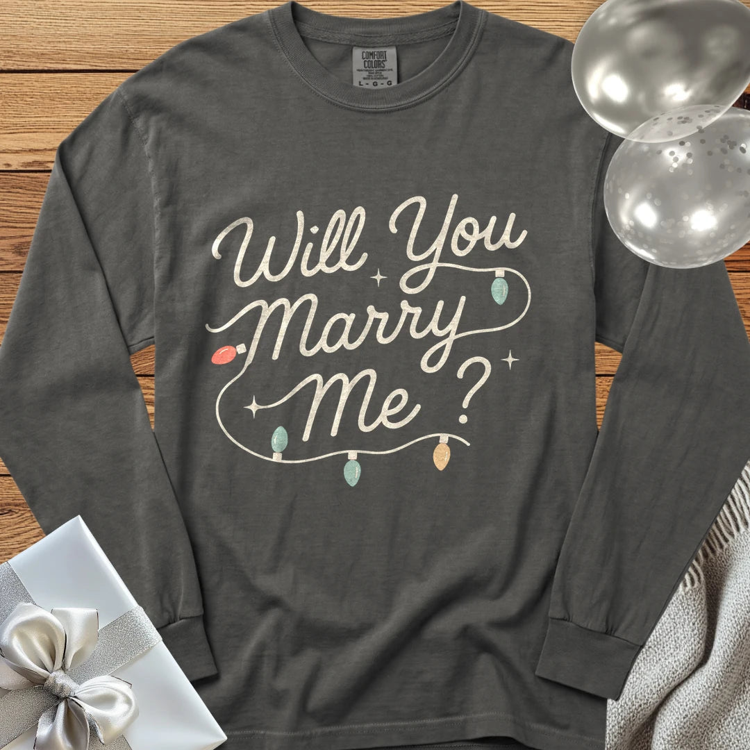 Will You Marry Me? (Christmas Lights) - Premium Christmas Proposal Long Sleeve T-Shirt - Pepper