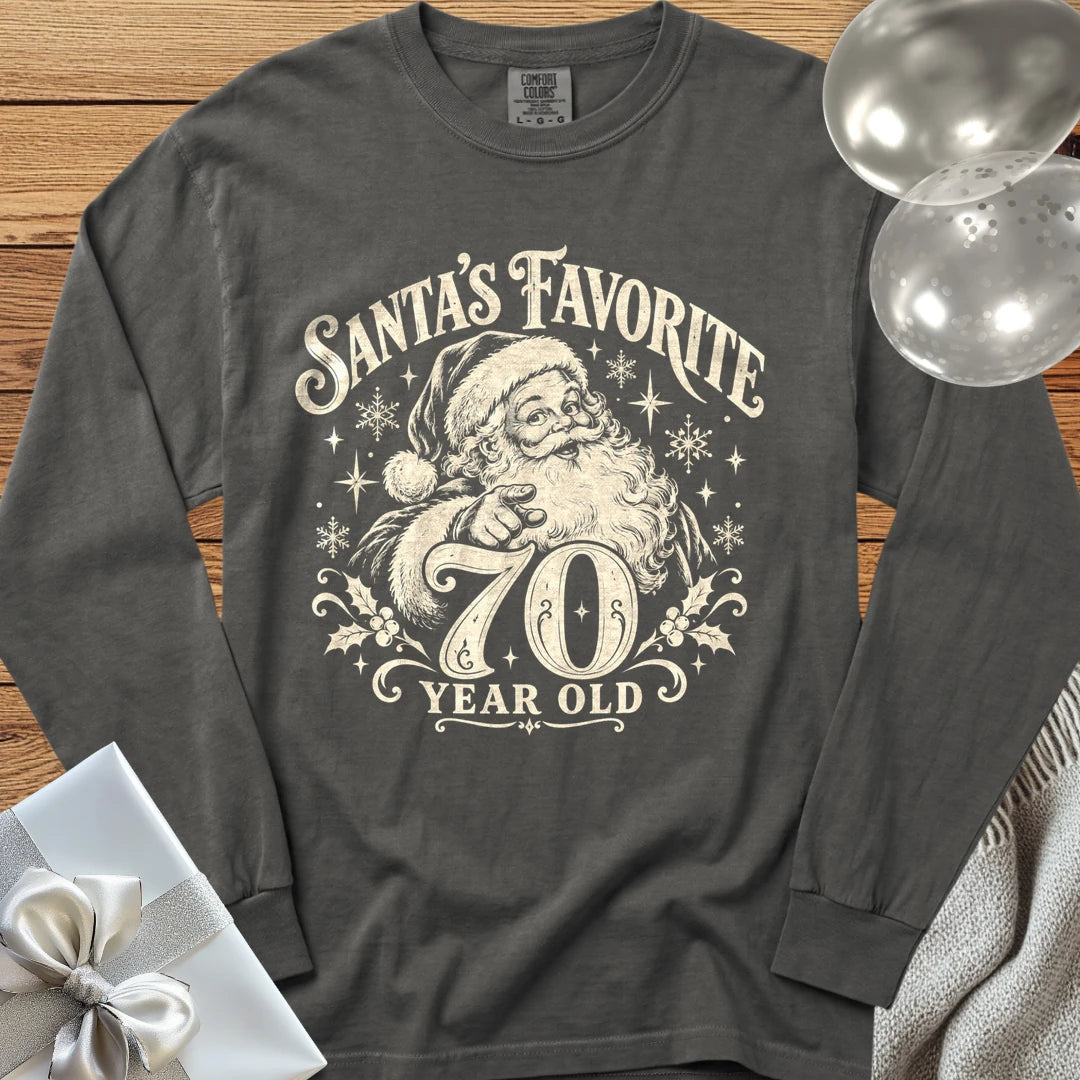 Santa’s Favorite 70-Year-Old - Premium Christmas 70th Birthday Long Sleeve T-Shirt - Pepper