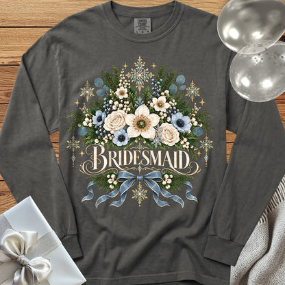 Bridesmaid - Premium Winter Botanical Wedding Long Sleeve T-Shirt - Pepper
