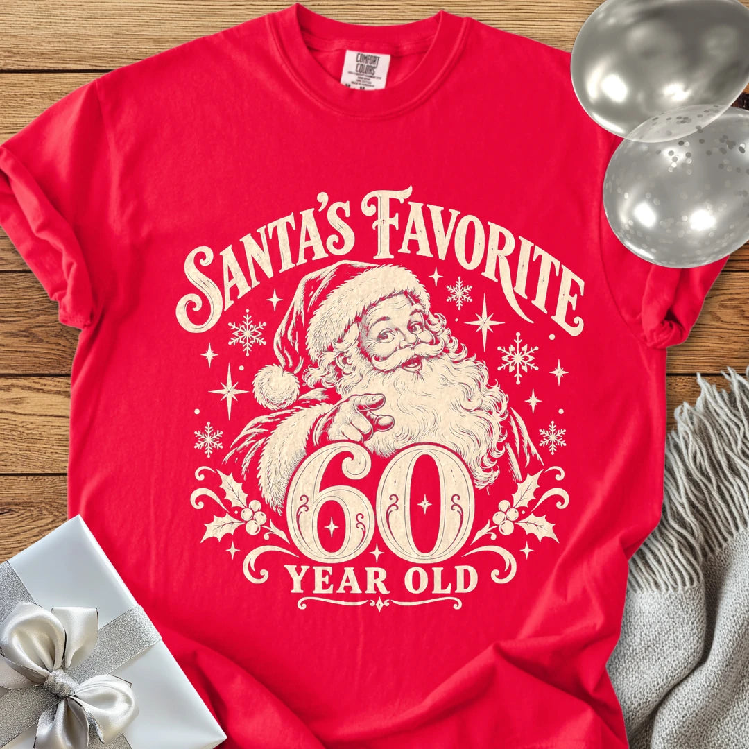 Santa’s Favorite 60-Year-Old - Premium Christmas 60th Birthday T-Shirt - Red