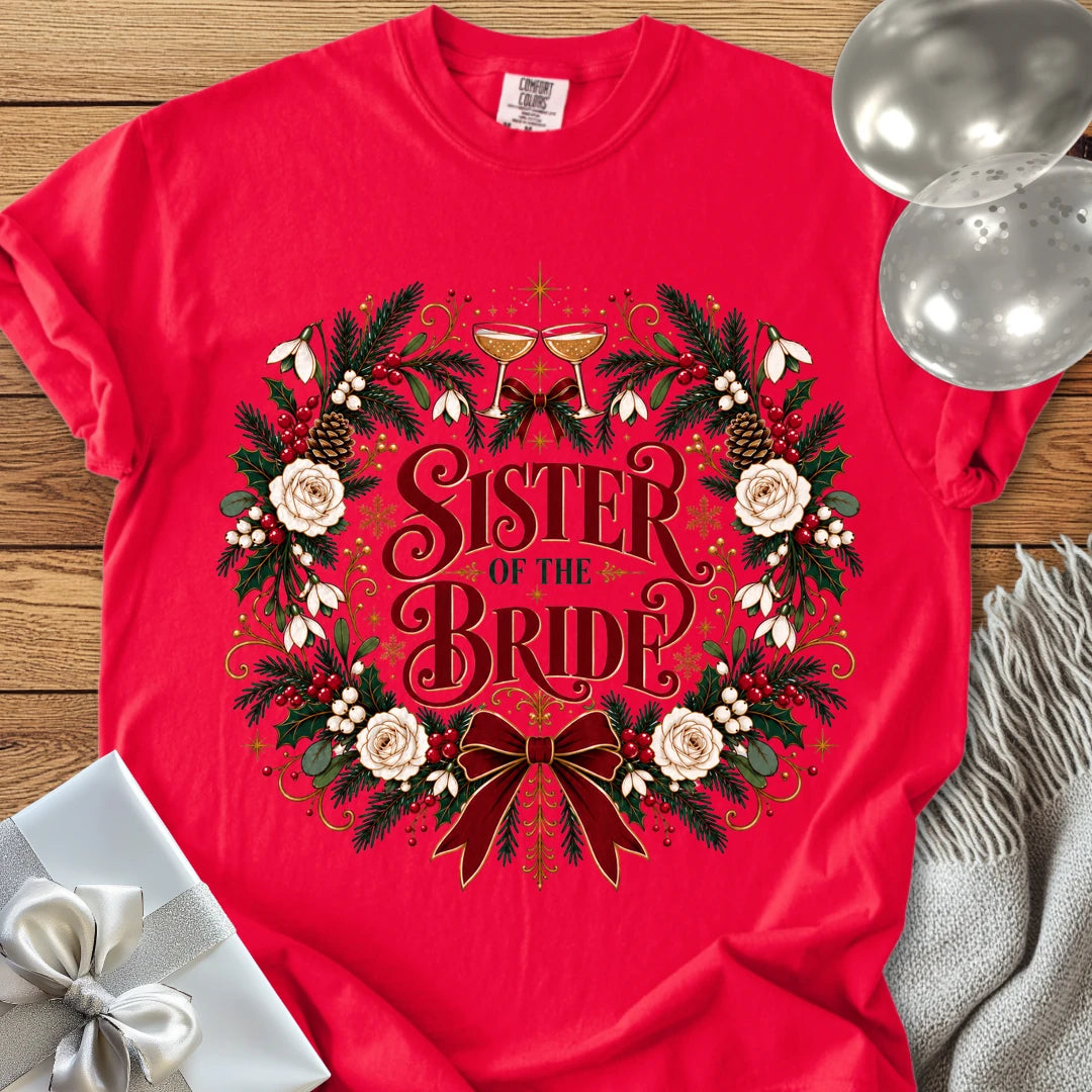 Sister of the Bride - Premium Winter Crest Wedding T-Shirt - Red