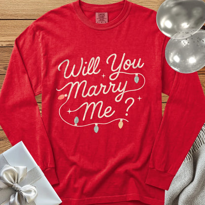 Will You Marry Me? (Christmas Lights) - Premium Christmas Proposal Long Sleeve T-Shirt - Red