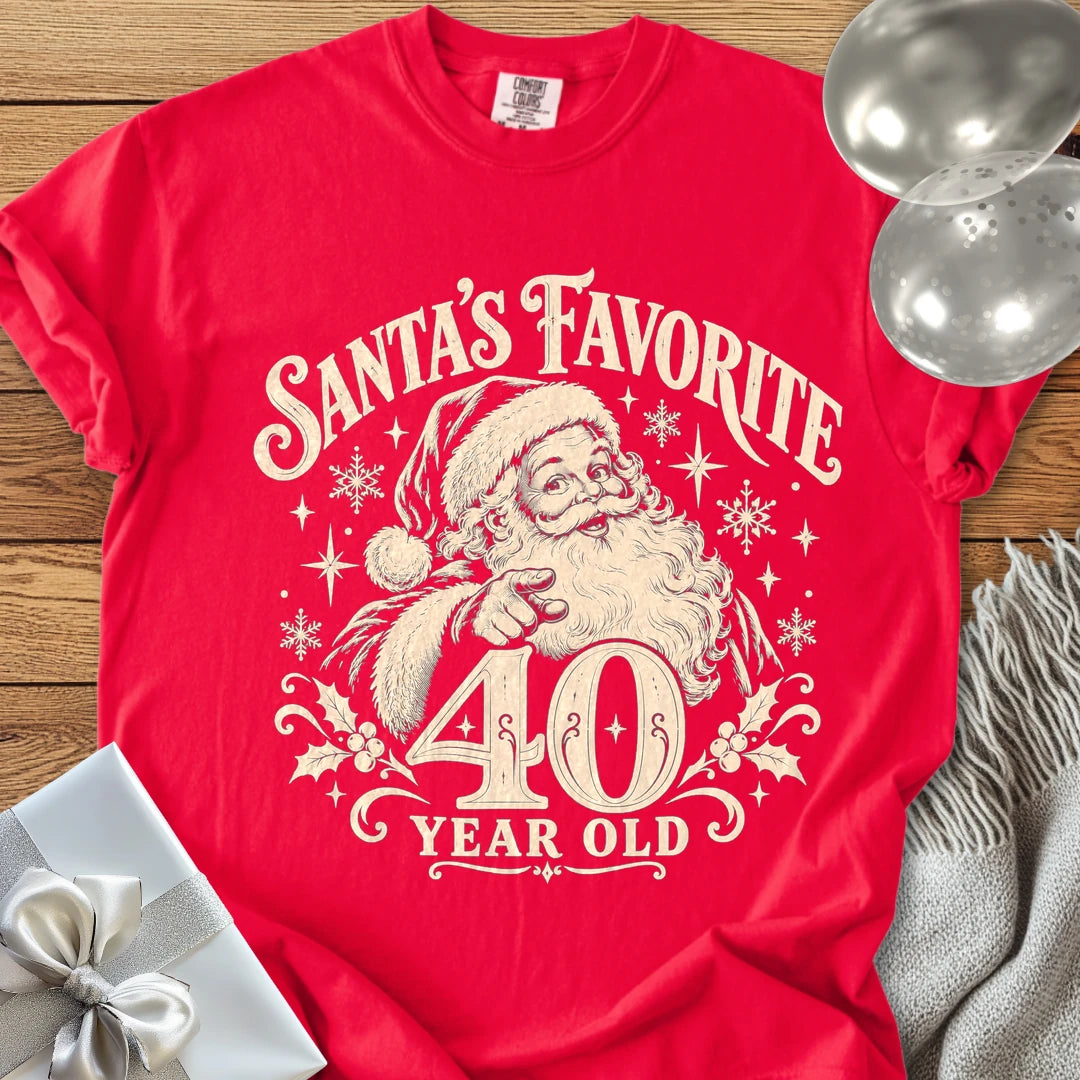 Santa’s Favorite 40-Year-Old - Premium Christmas 40th Birthday T-Shirt - Red
