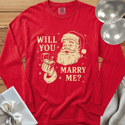 Will You Marry Me? (Santa) - Premium Christmas Proposal Long Sleeve T-Shirt - Red