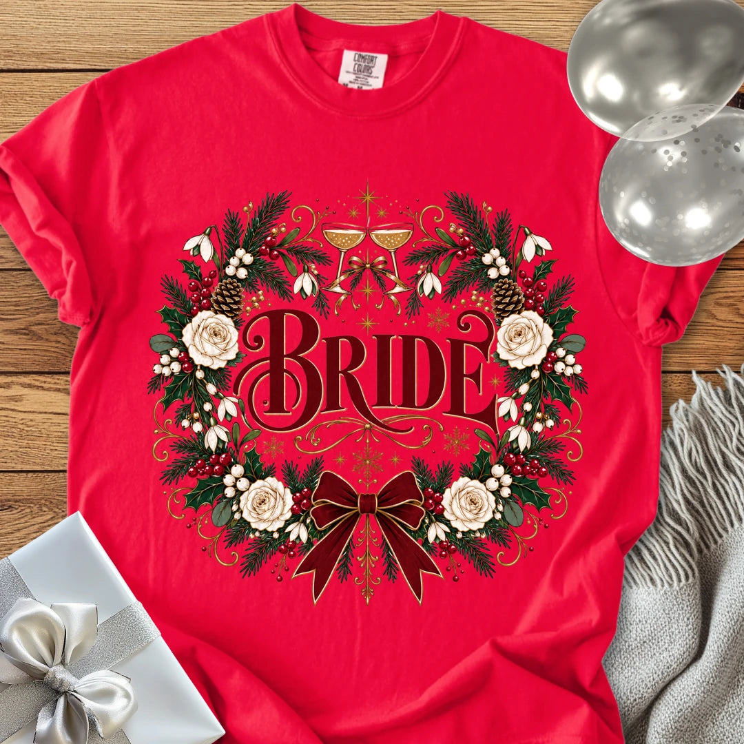 Bride - Premium Winter Crest Wedding T-Shirt - Red