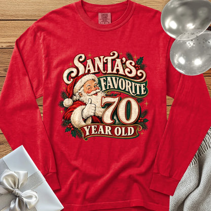 Santa’s Favorite 70 Year Old - Premium Christmas 70th Birthday Long Sleeve T-Shirt - Red