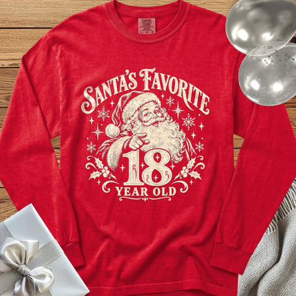 Santa’s Favorite 18-Year-Old - Premium Christmas 18th Birthday Long Sleeve T-Shirt - Red
