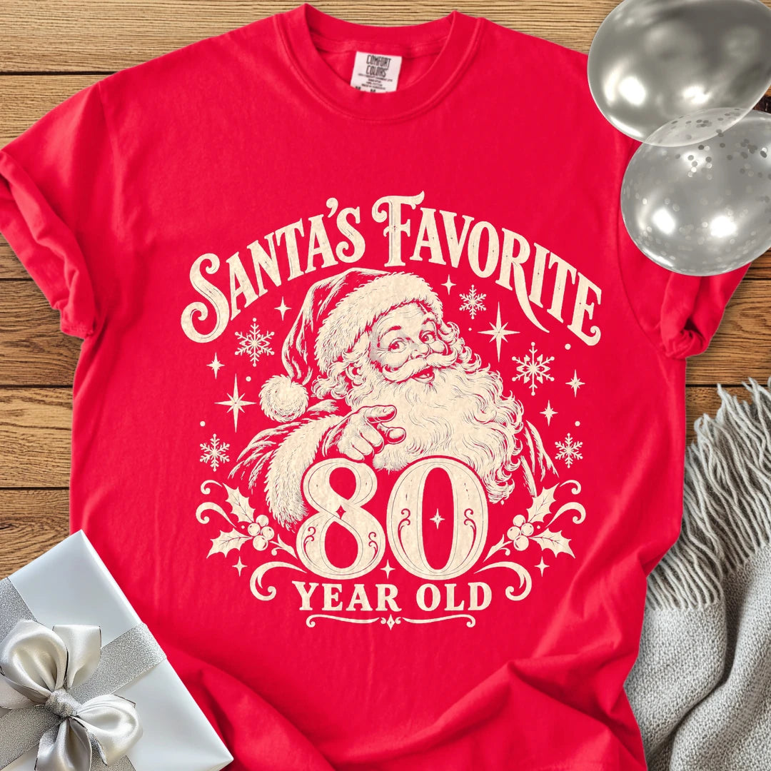Santa’s Favorite 80-Year-Old - Premium Christmas 80th Birthday T-Shirt - Red