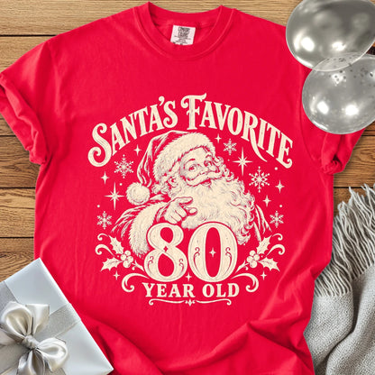 Santa’s Favorite 80-Year-Old - Premium Christmas 80th Birthday T-Shirt - Red